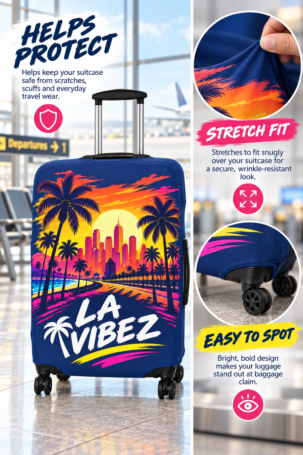 LA Vibez Luggage Cover | Palm Trees Sunset City Skyline