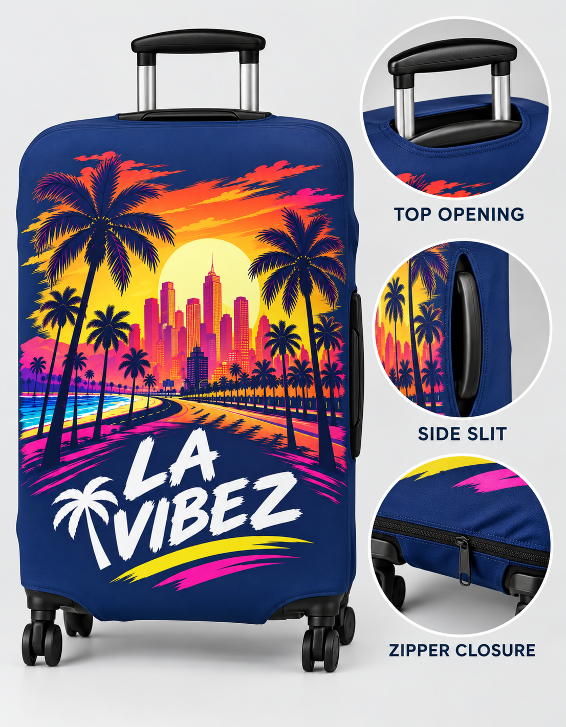 LA Vibez Luggage Cover | Palm Trees Sunset City Skyline