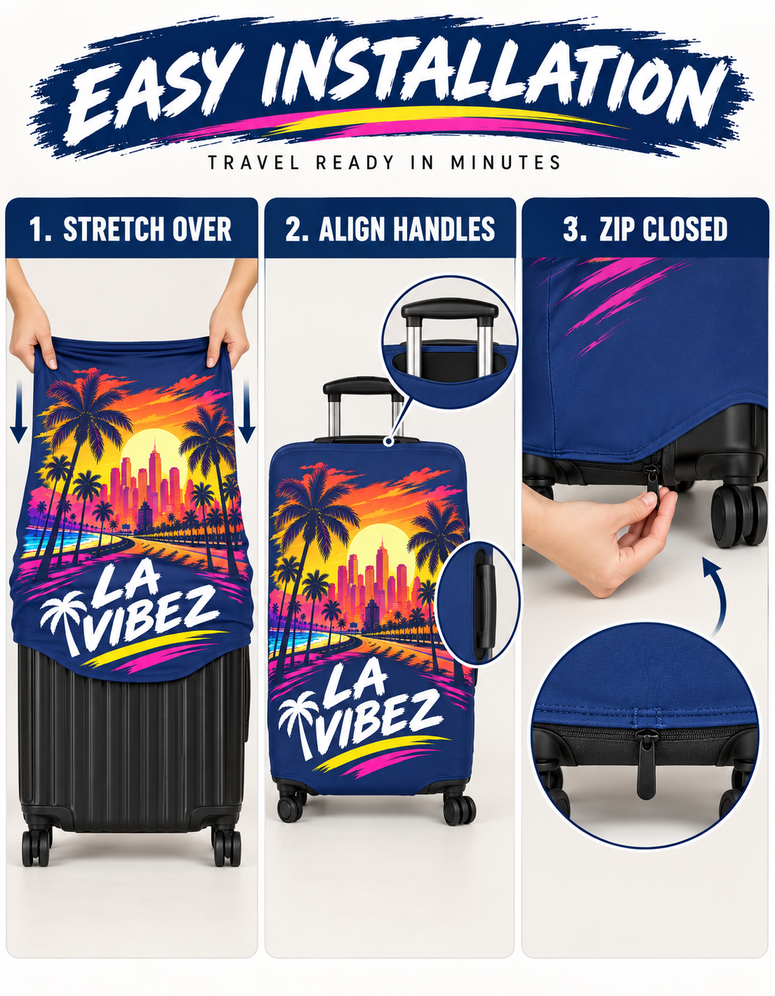 LA Vibez Luggage Cover | Palm Trees Sunset City Skyline