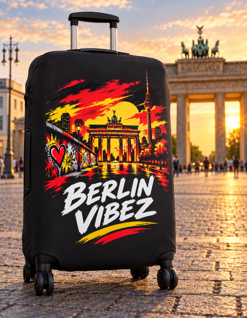Berlin Vibez Luggage Cover | Brandenburg Gate Skyline Suitcase Protector
