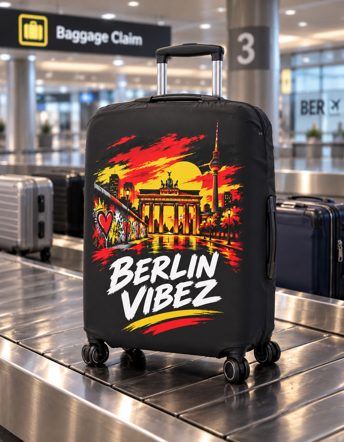 Berlin Vibez Luggage Cover | Brandenburg Gate Skyline Suitcase Protector