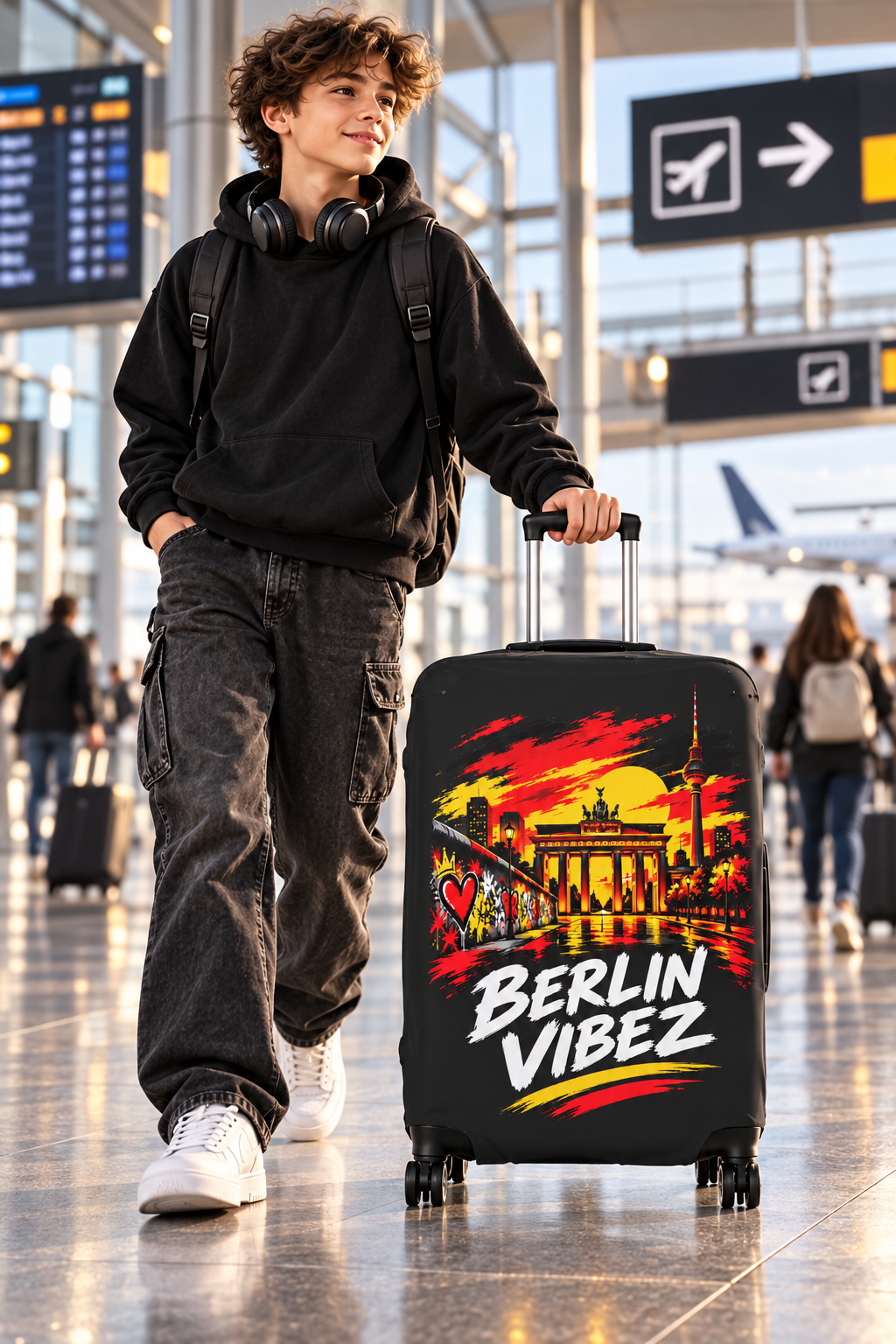 Berlin Vibez Luggage Cover | Brandenburg Gate Skyline Suitcase Protector