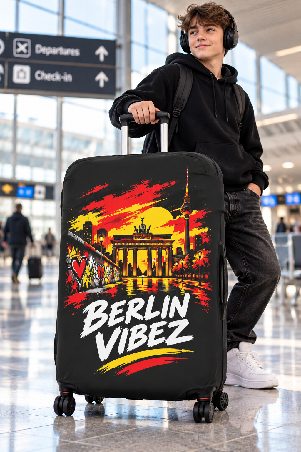 Berlin Vibez Luggage Cover | Brandenburg Gate Skyline Suitcase Protector