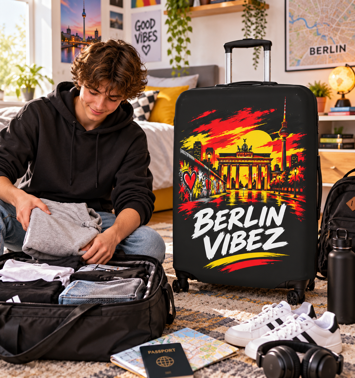 Berlin Vibez Luggage Cover | Brandenburg Gate Skyline Suitcase Protector