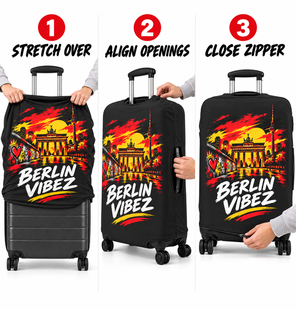 Berlin Vibez Luggage Cover | Brandenburg Gate Skyline Suitcase Protector