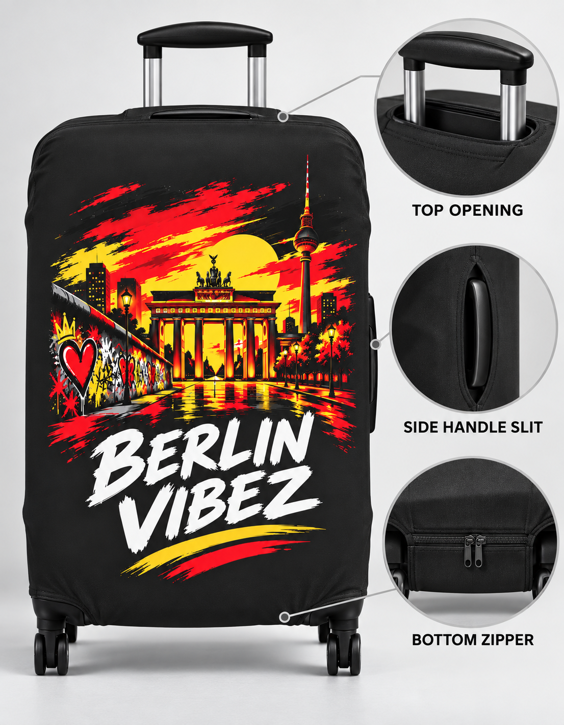 Berlin Vibez Luggage Cover | Brandenburg Gate Skyline Suitcase Protector