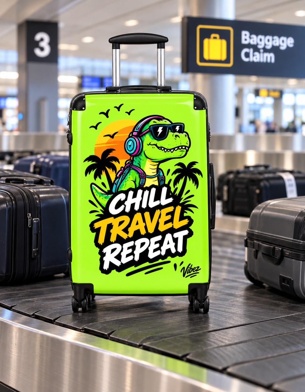 Chill Travel Repeat dinosaur suitcase | hardshell luggage, tropical design
