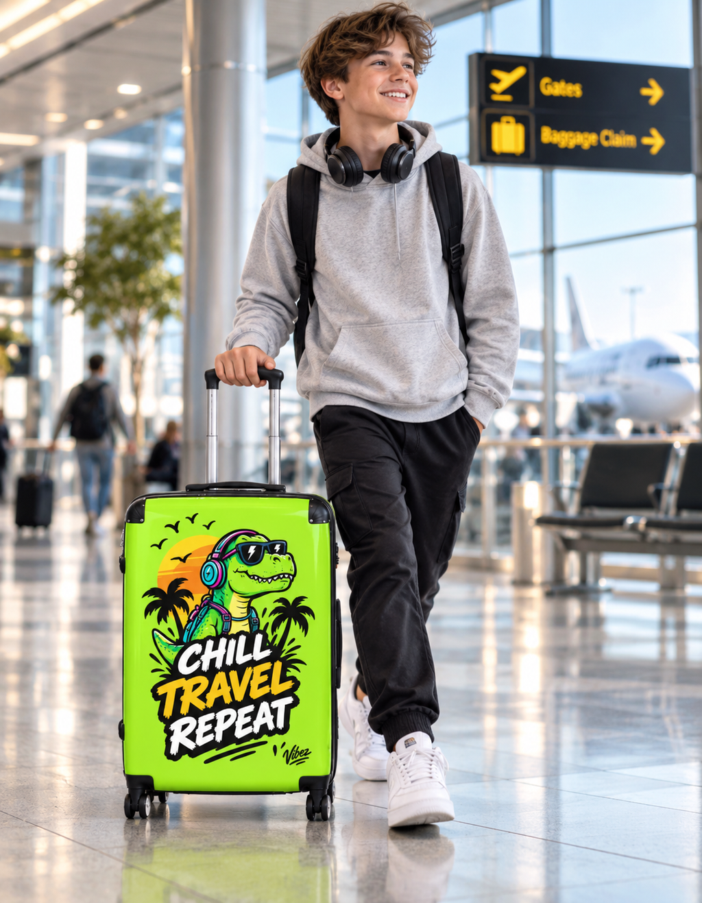 Chill Travel Repeat dinosaur suitcase | hardshell luggage, tropical design