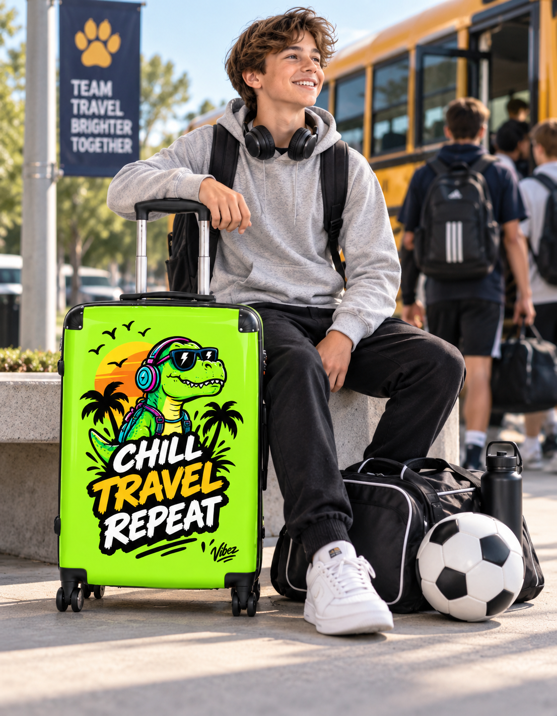 Chill Travel Repeat dinosaur suitcase | hardshell luggage, tropical design