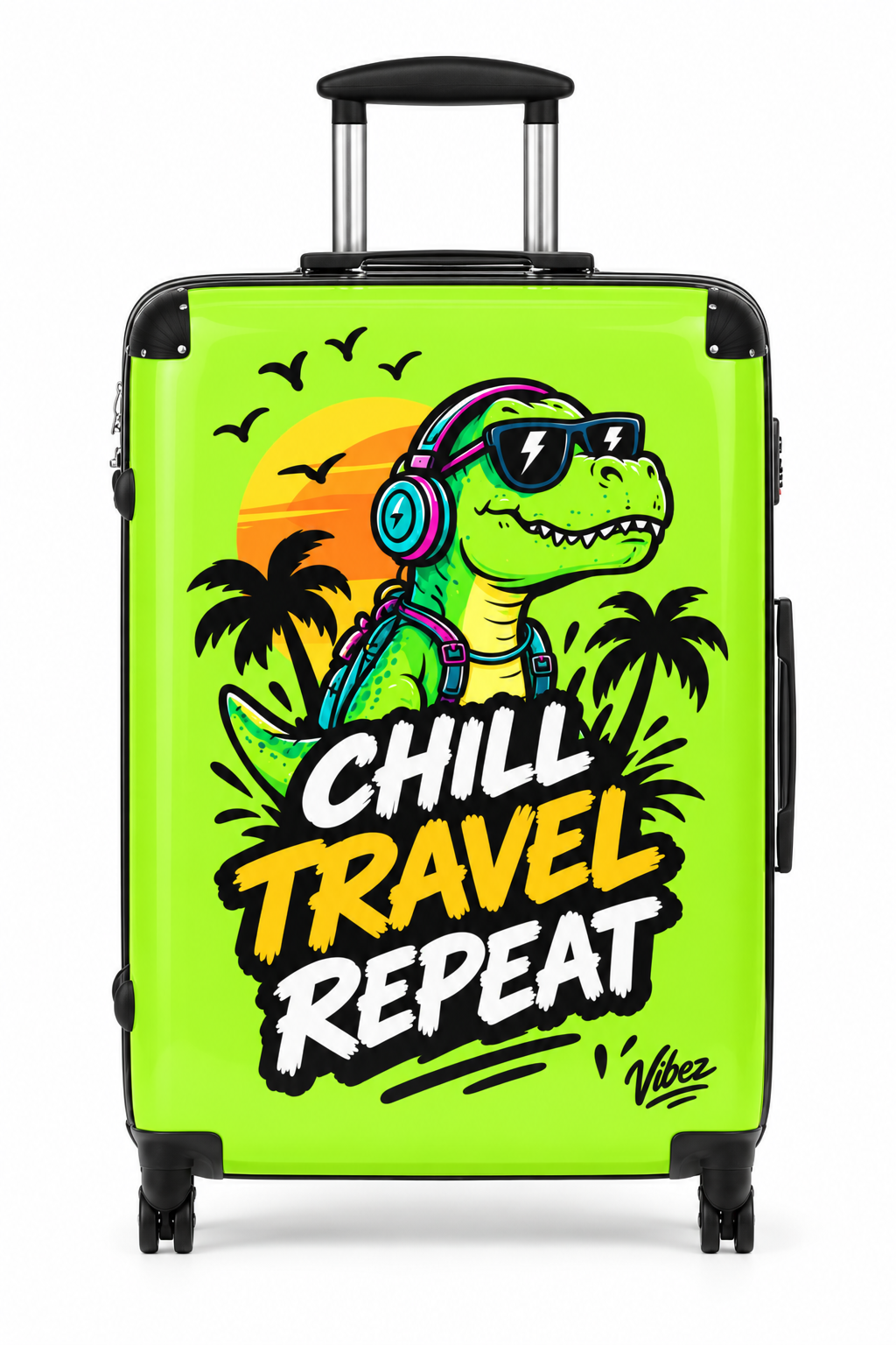 Chill Travel Repeat dinosaur suitcase | hardshell luggage, tropical design