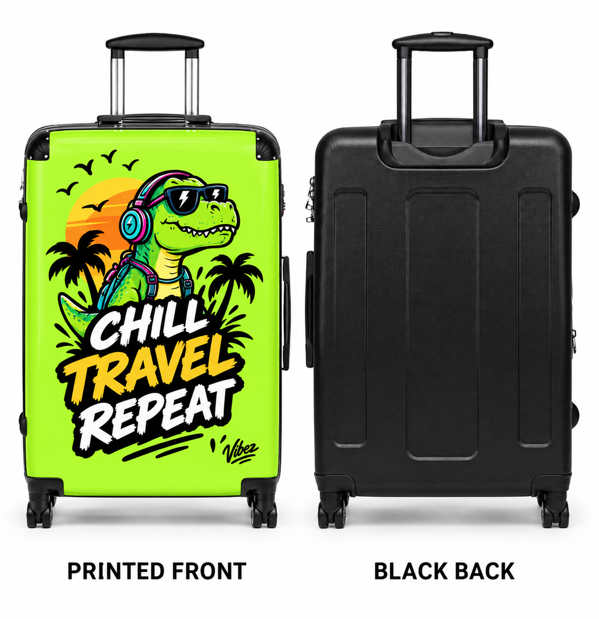 Chill Travel Repeat dinosaur suitcase | hardshell luggage, tropical design