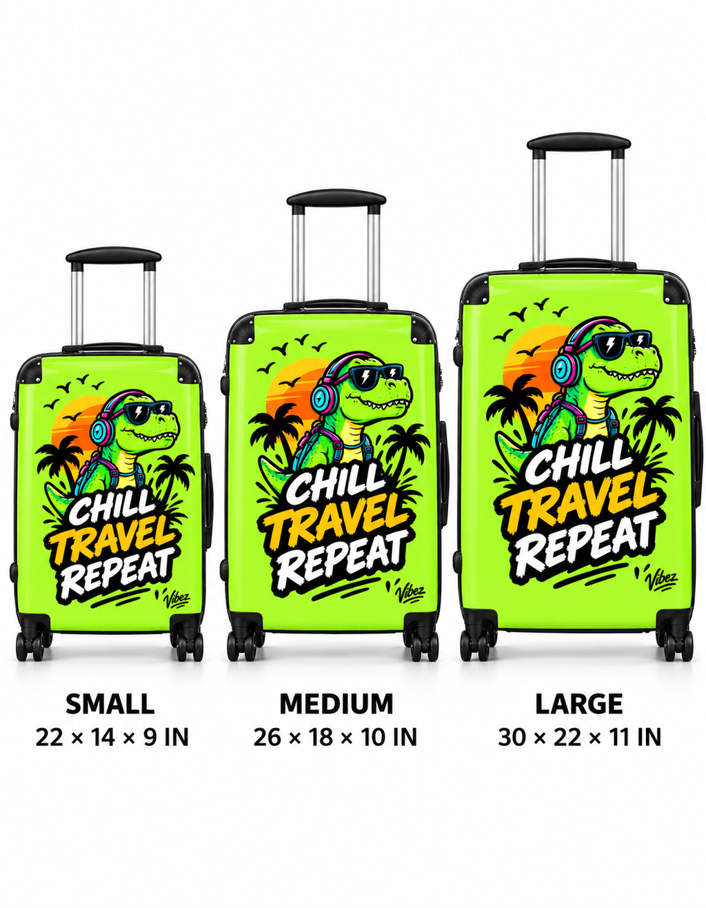 Chill Travel Repeat dinosaur suitcase | hardshell luggage, tropical design