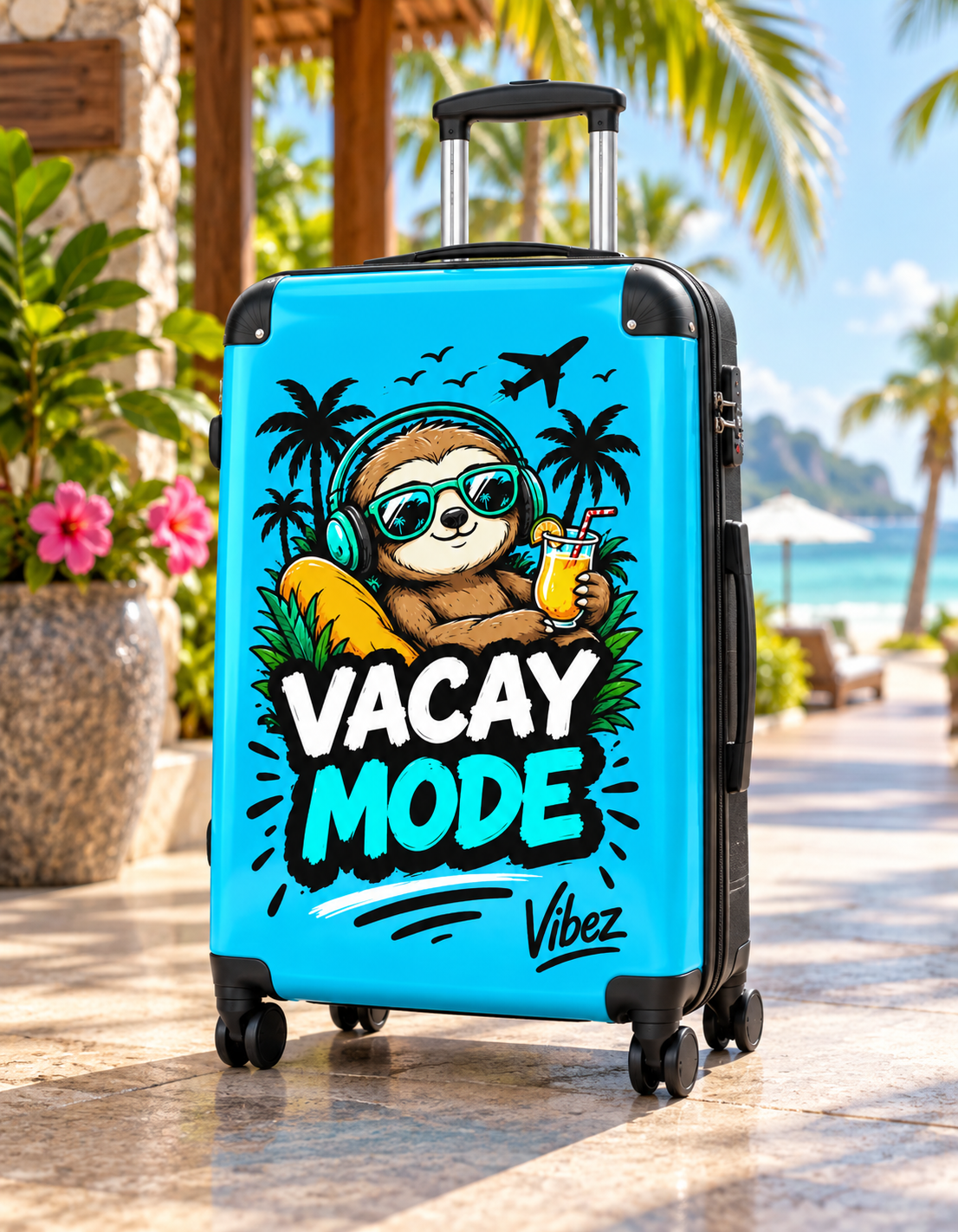 Vacay Mode Sloth Suitcase | Travel Luggage, Tropical Beach Design