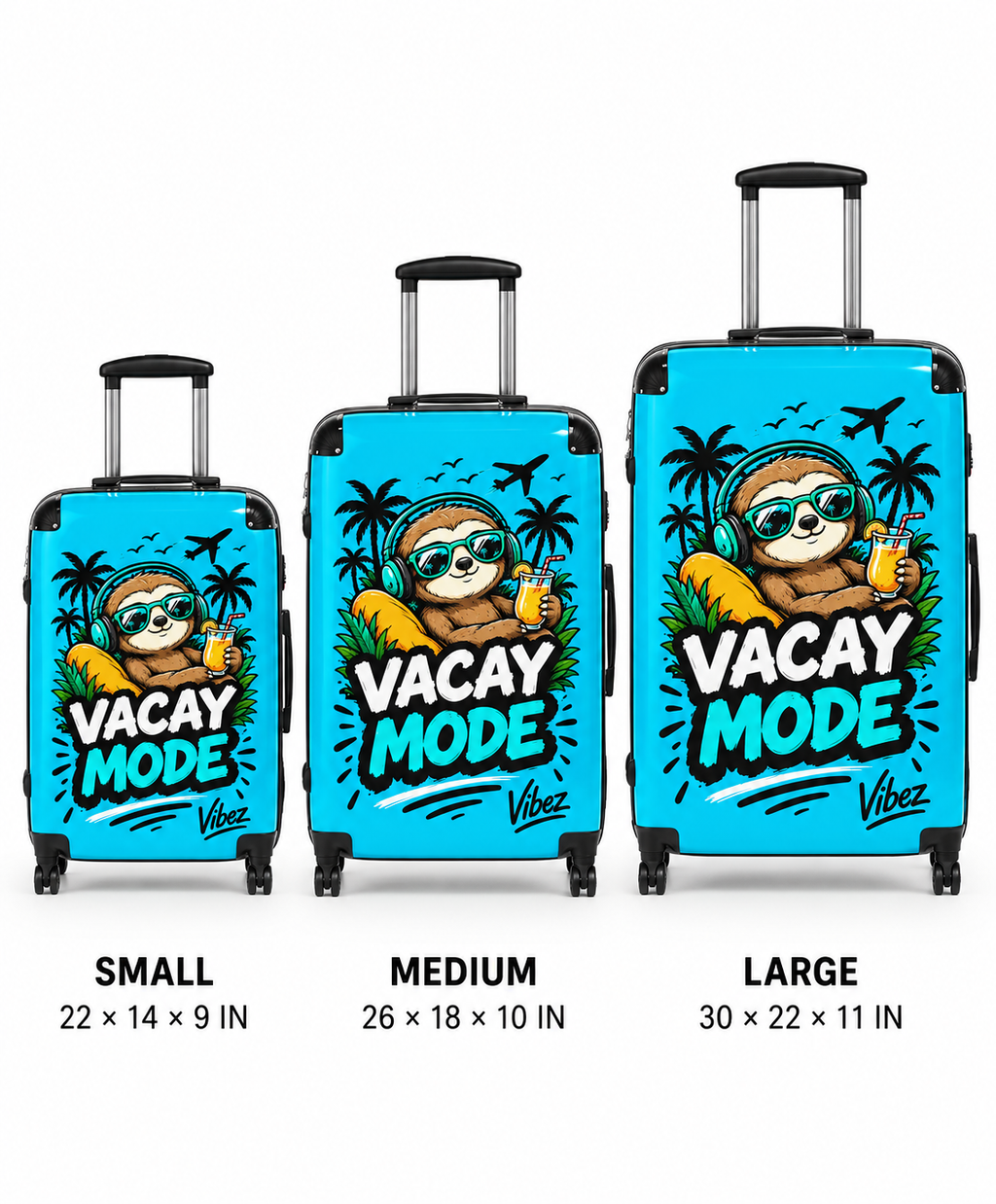 Vacay Mode Sloth Suitcase | Travel Luggage, Tropical Beach Design