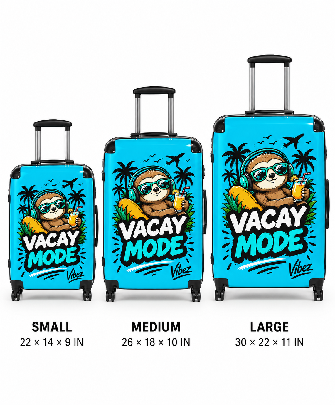 Vacay Mode Sloth Suitcase | Travel Luggage, Tropical Beach Design