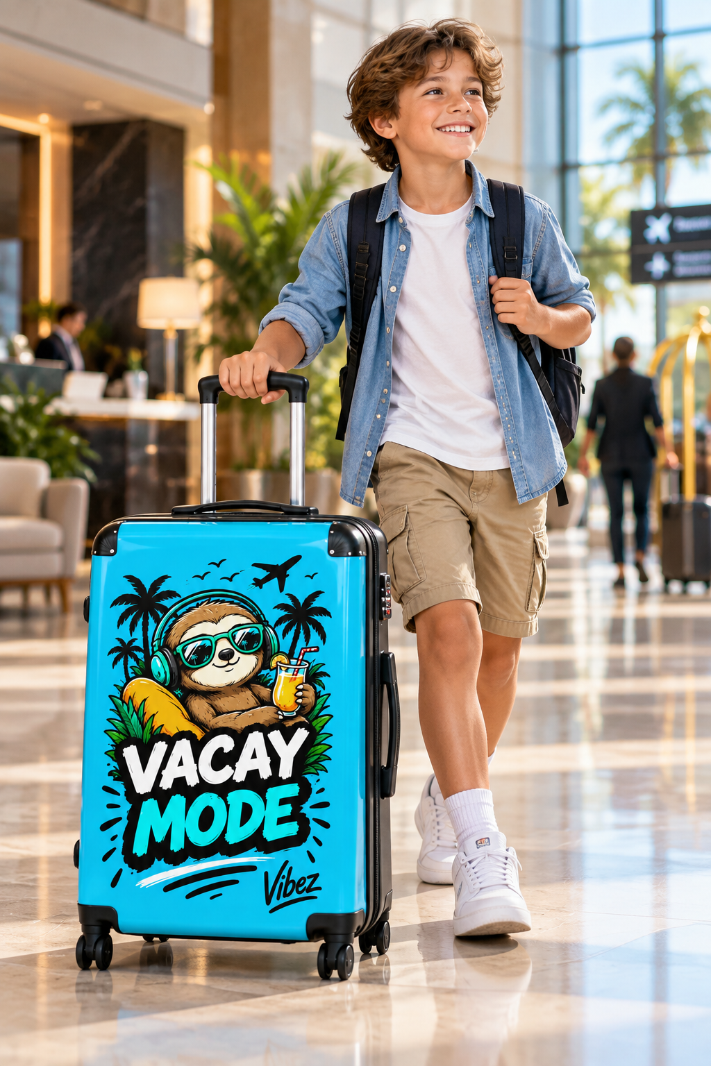 Vacay Mode Sloth Suitcase | Travel Luggage, Tropical Beach Design