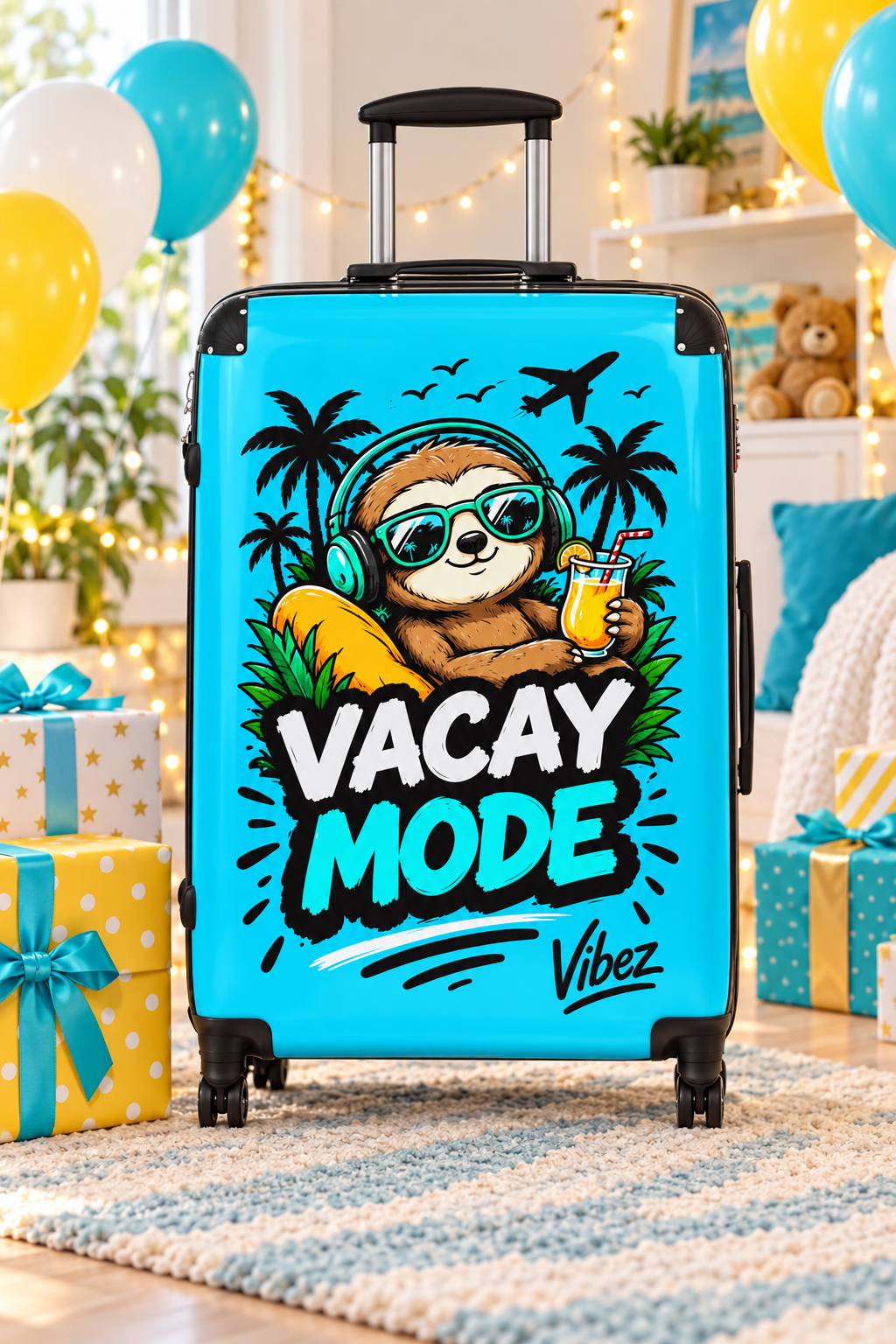 Vacay Mode Sloth Suitcase | Travel Luggage, Tropical Beach Design