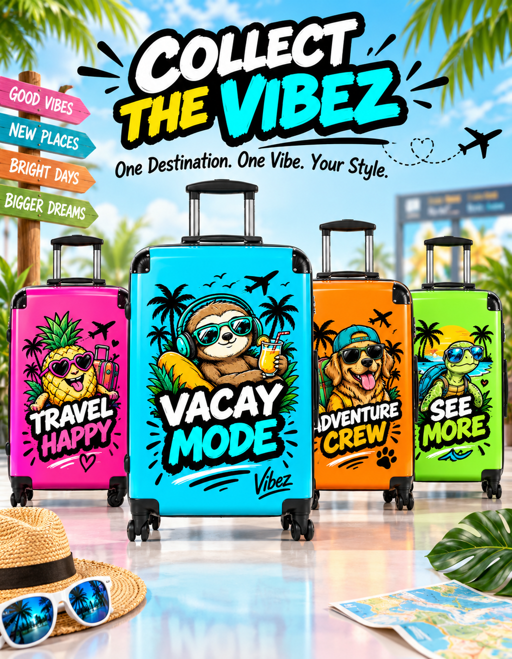 Vacay Mode Sloth Suitcase | Travel Luggage, Tropical Beach Design