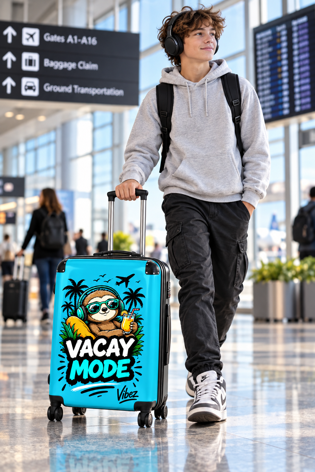 Vacay Mode Sloth Suitcase | Travel Luggage, Tropical Beach Design