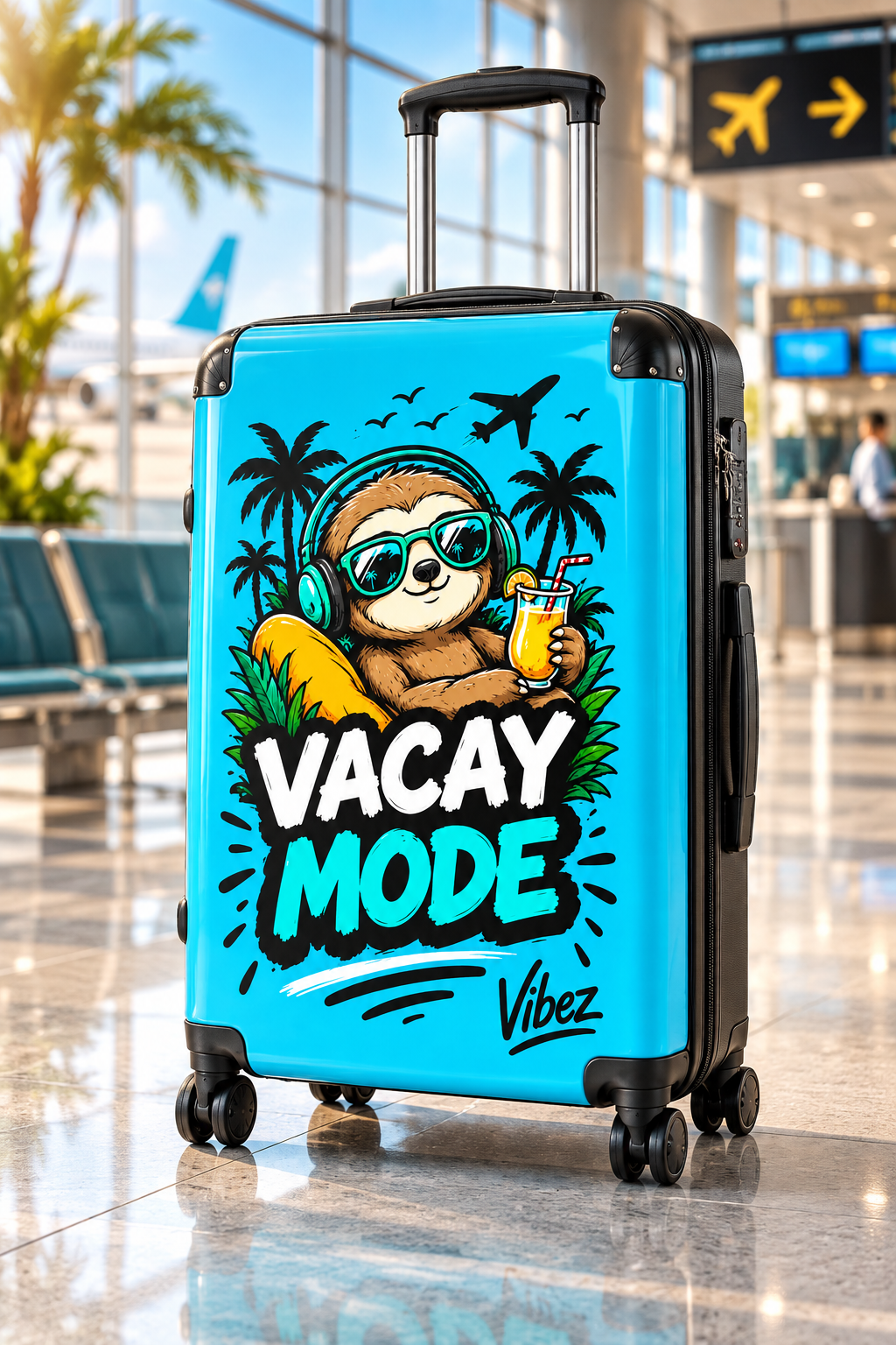 Vacay Mode Sloth Suitcase | Travel Luggage, Tropical Beach Design