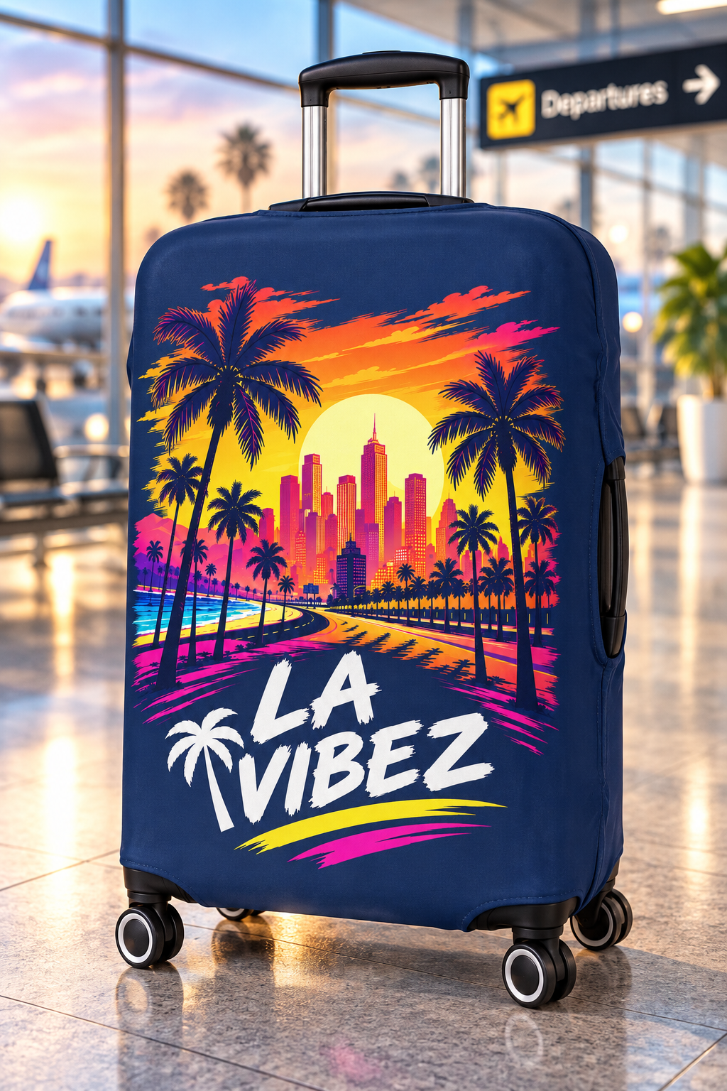 LA Vibez Luggage Cover | Sunset Palm Skyline Travel Accessory