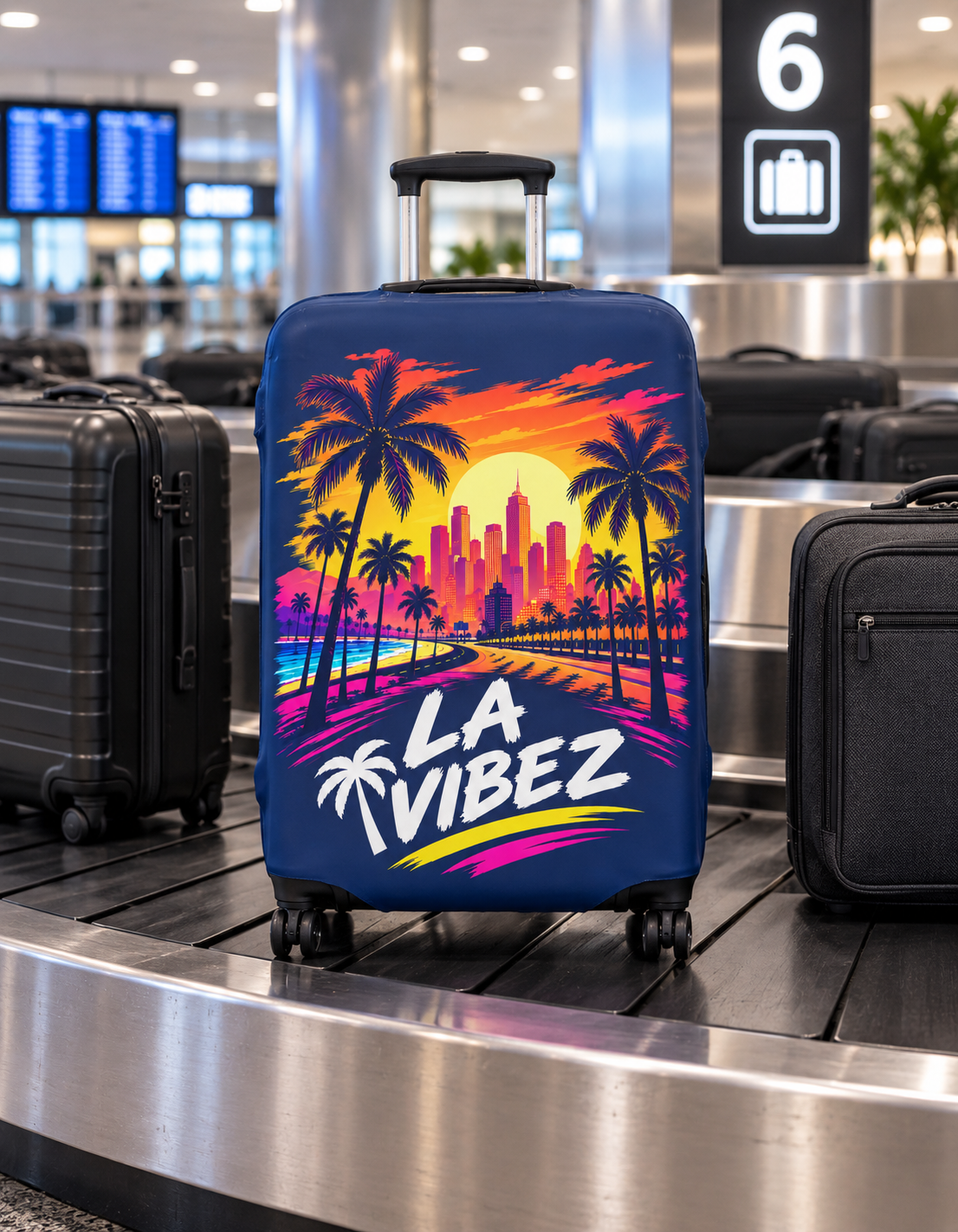 LA Vibez Luggage Cover | Sunset Palm Skyline Travel Accessory