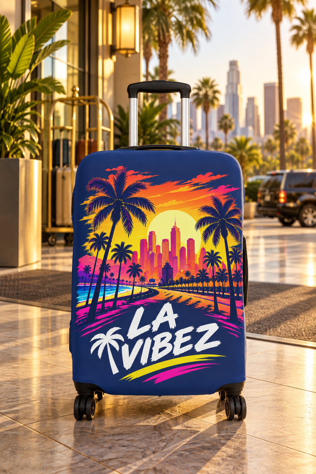 LA Vibez Luggage Cover | Sunset Palm Skyline Travel Accessory