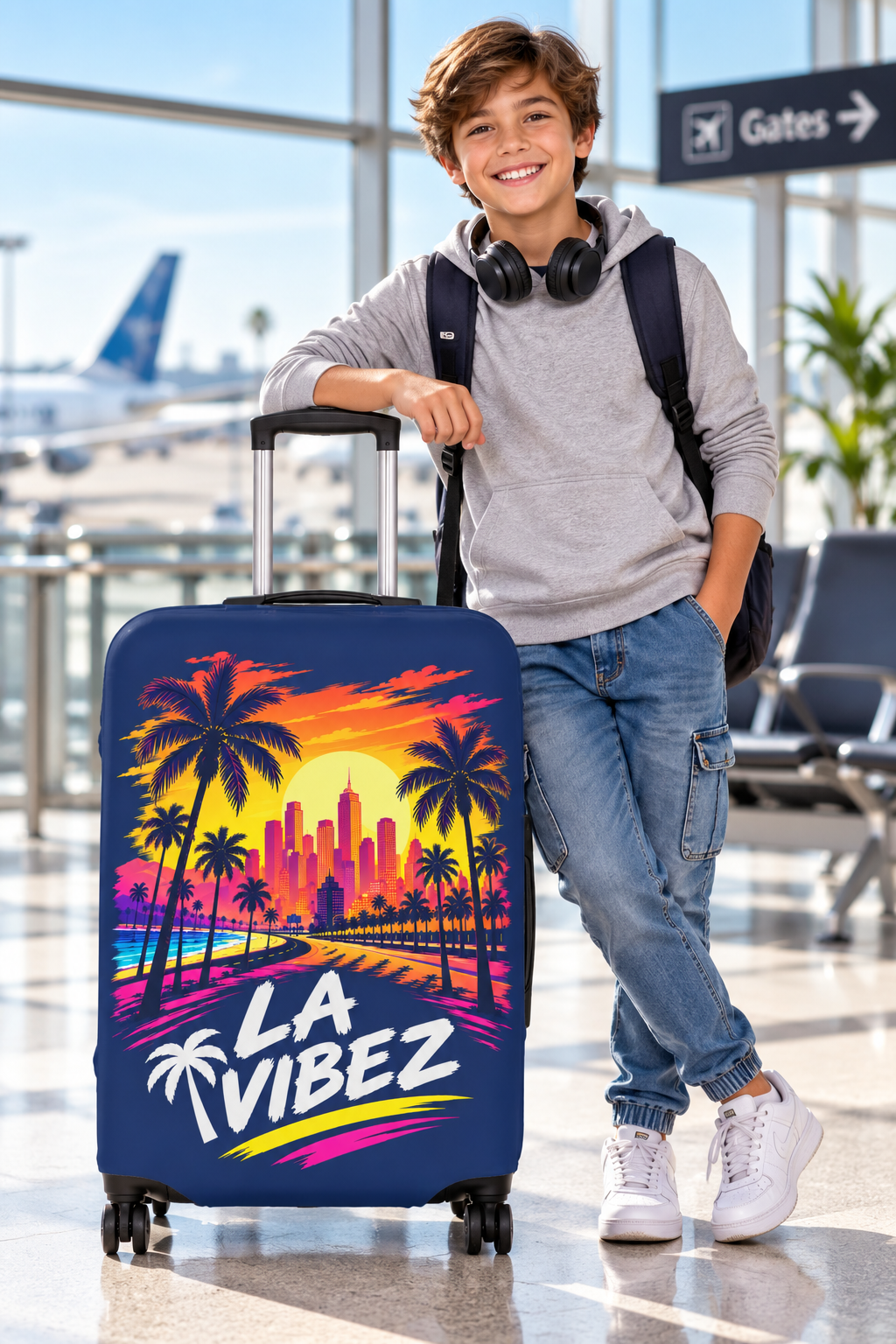 LA Vibez Luggage Cover | Sunset Palm Skyline Travel Accessory