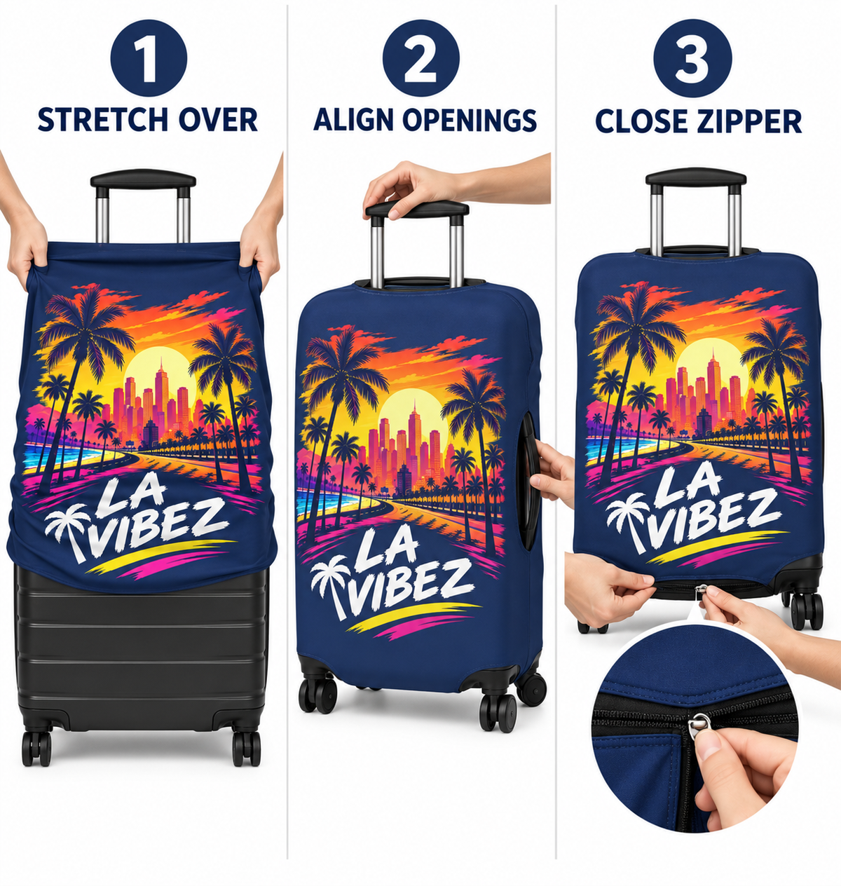 LA Vibez Luggage Cover | Sunset Palm Skyline Travel Accessory