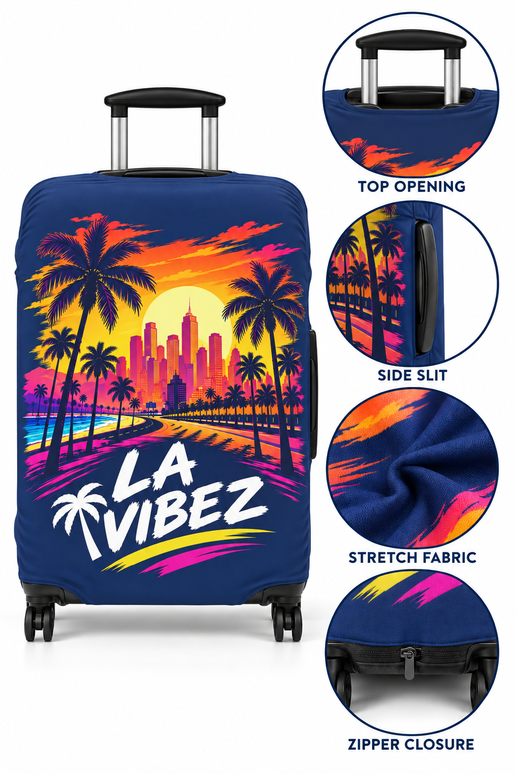 LA Vibez Luggage Cover | Sunset Palm Skyline Travel Accessory