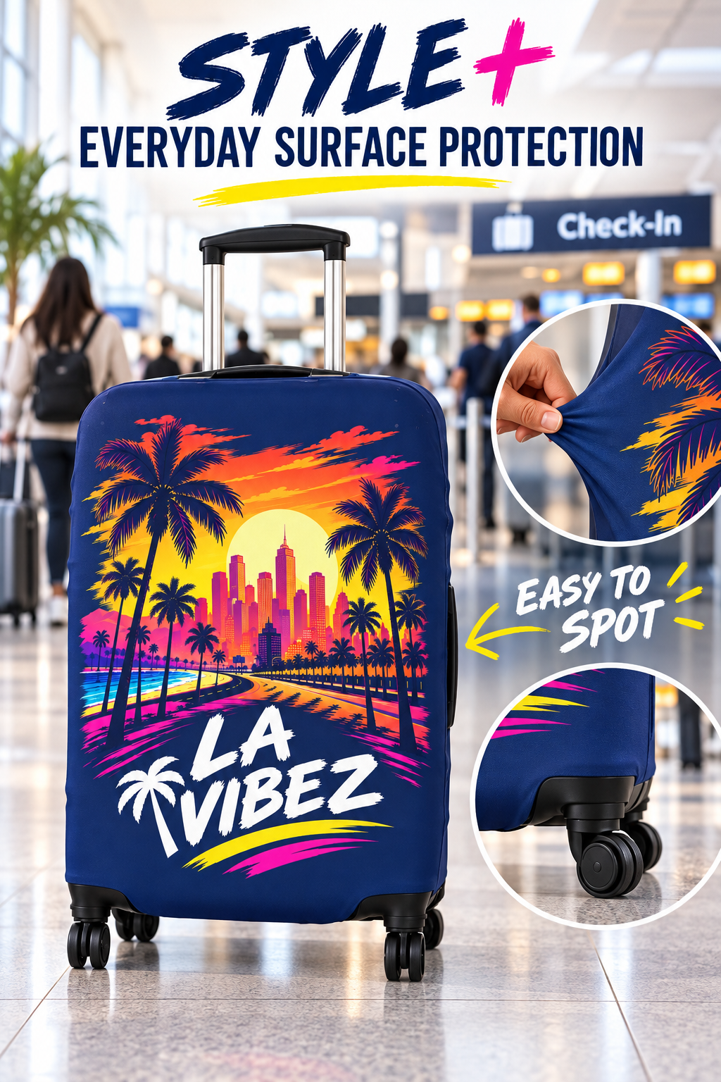 LA Vibez Luggage Cover | Sunset Palm Skyline Travel Accessory