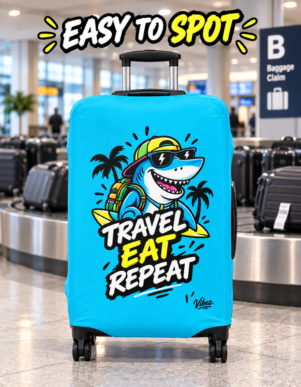 Travel Eat Repeat Luggage Cover | Shark Beach Palm Print