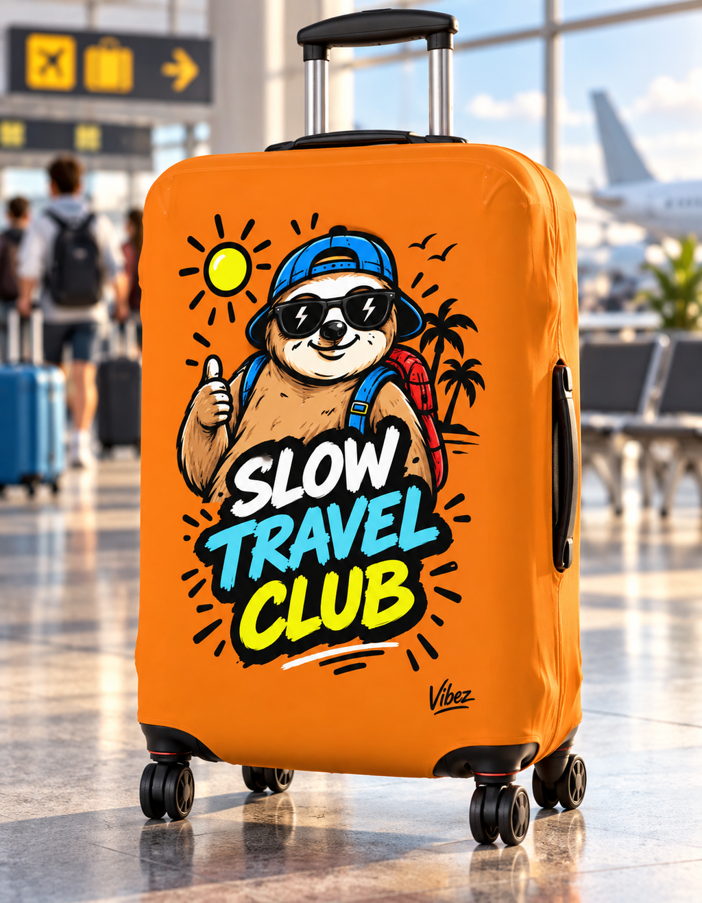 Slow Travel Club Luggage Cover | Sloth Beach Vacation Suitcase Sleeve