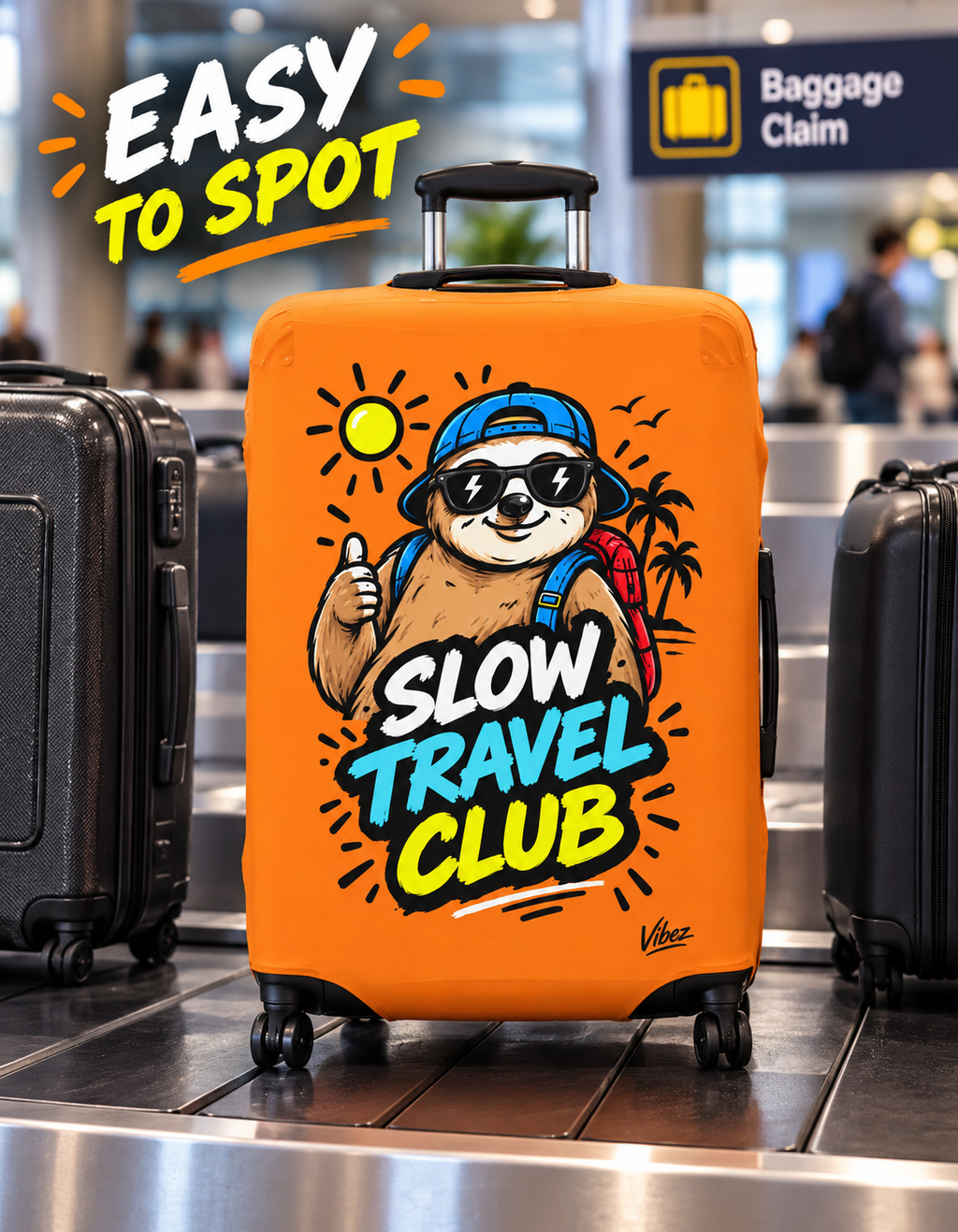 Slow Travel Club Luggage Cover | Sloth Beach Vacation Suitcase Sleeve