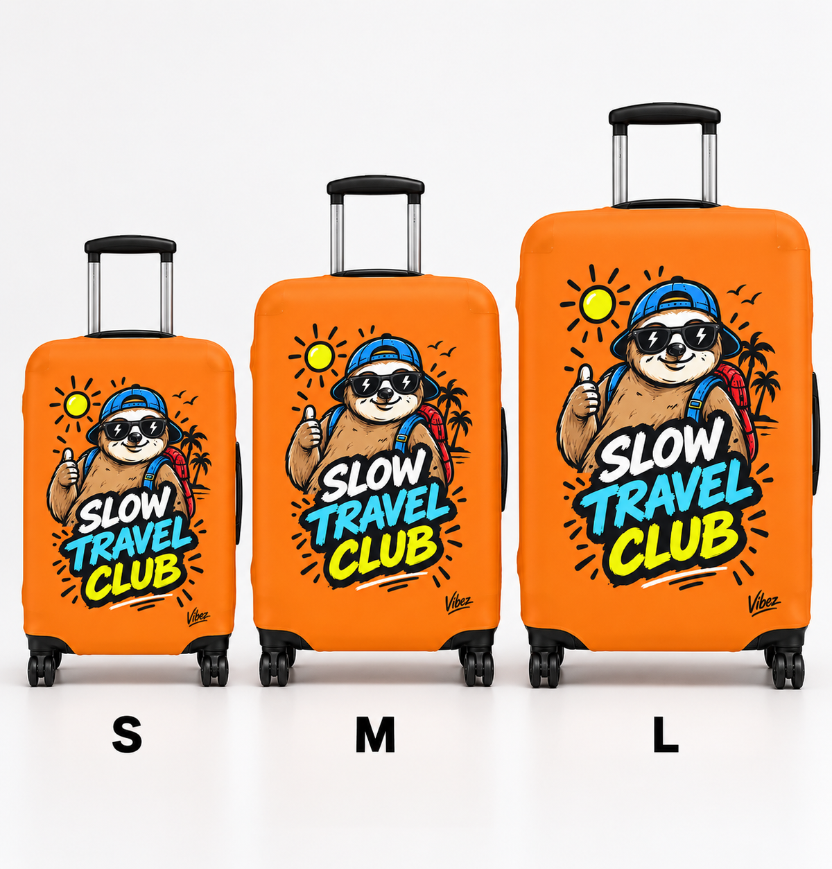 Slow Travel Club Luggage Cover | Sloth Beach Vacation Suitcase Sleeve