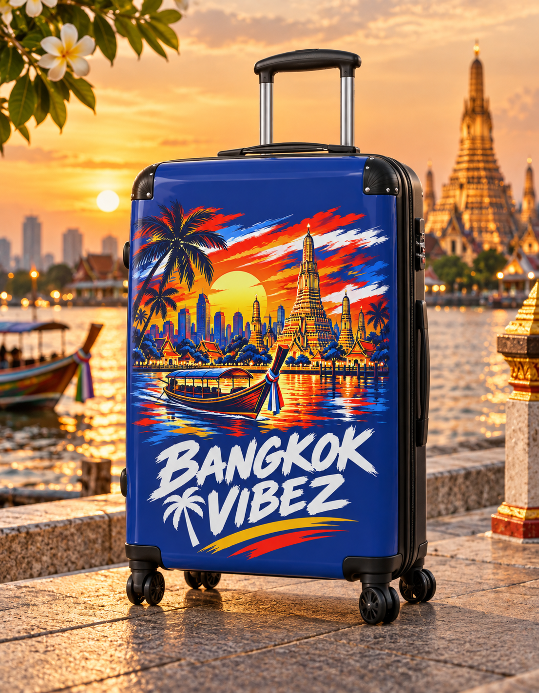 Bangkok Vibez Suitcase | Tropical Sunset Cityscape Luggage Cover