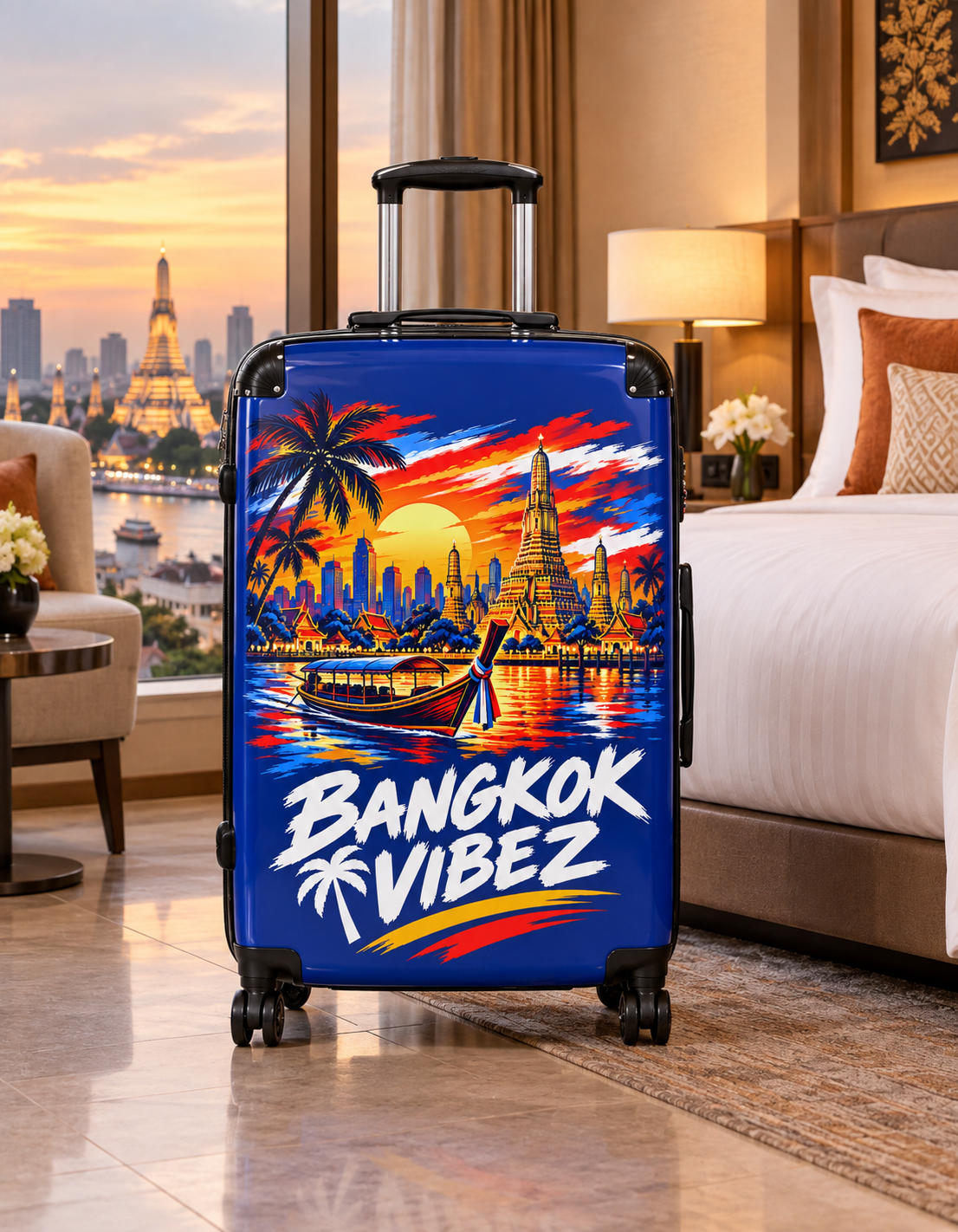 Bangkok Vibez Suitcase | Tropical Sunset Cityscape Luggage Cover