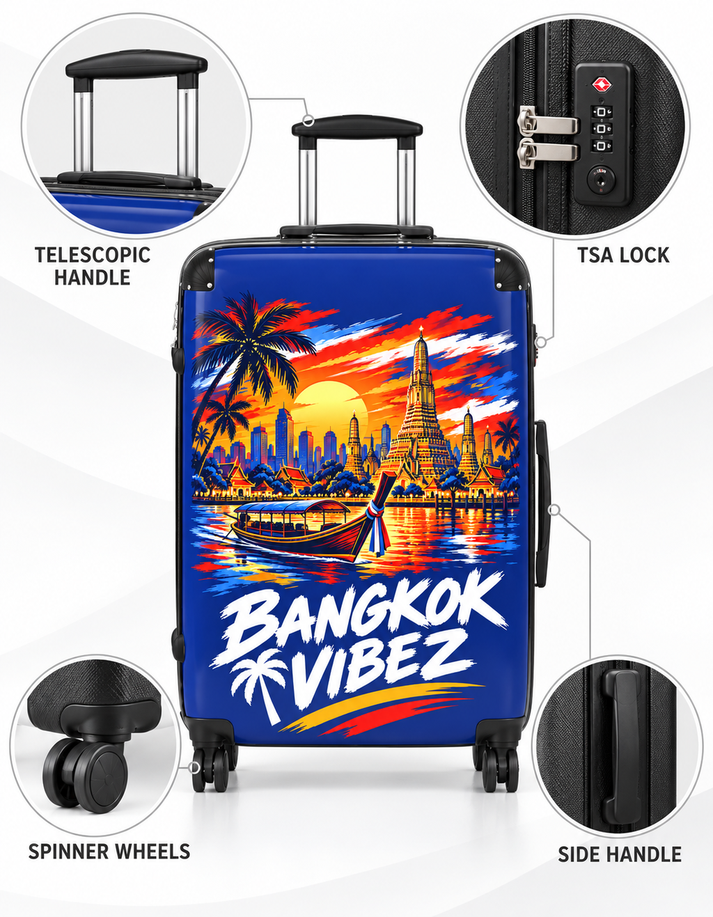 Bangkok Vibez Suitcase | Tropical Sunset Cityscape Luggage Cover