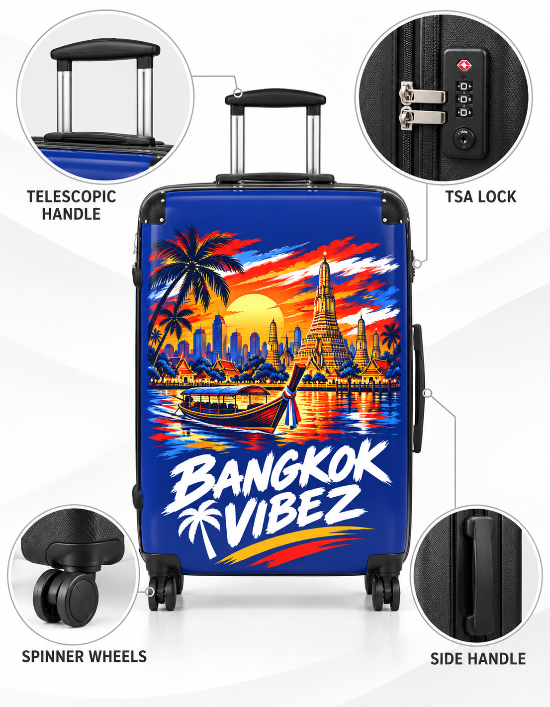 Bangkok Vibez Suitcase | Tropical Sunset Cityscape Luggage Cover