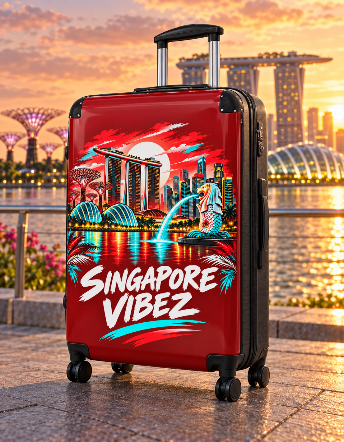 Singapore Vibez Suitcase | Merlion Marina Bay Skyline Luggage
