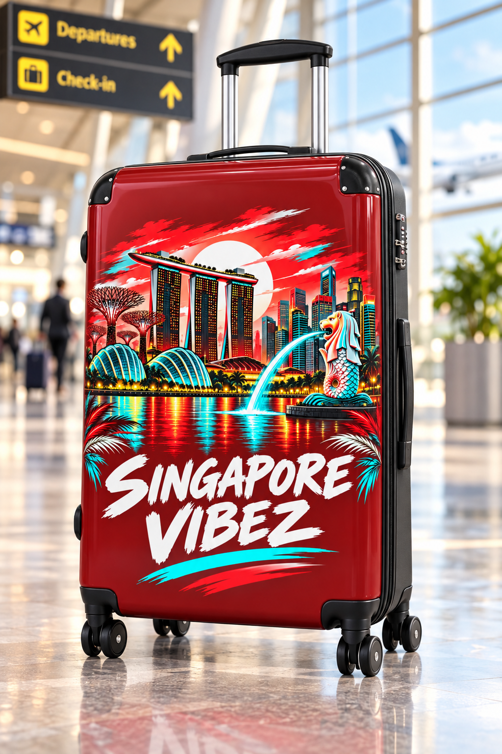 Singapore Vibez Suitcase | Merlion Marina Bay Skyline Luggage
