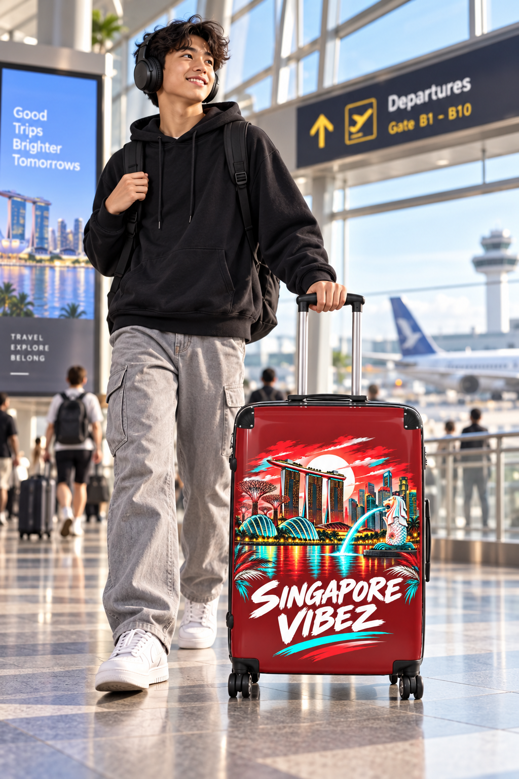 Singapore Vibez Suitcase | Merlion Marina Bay Skyline Luggage