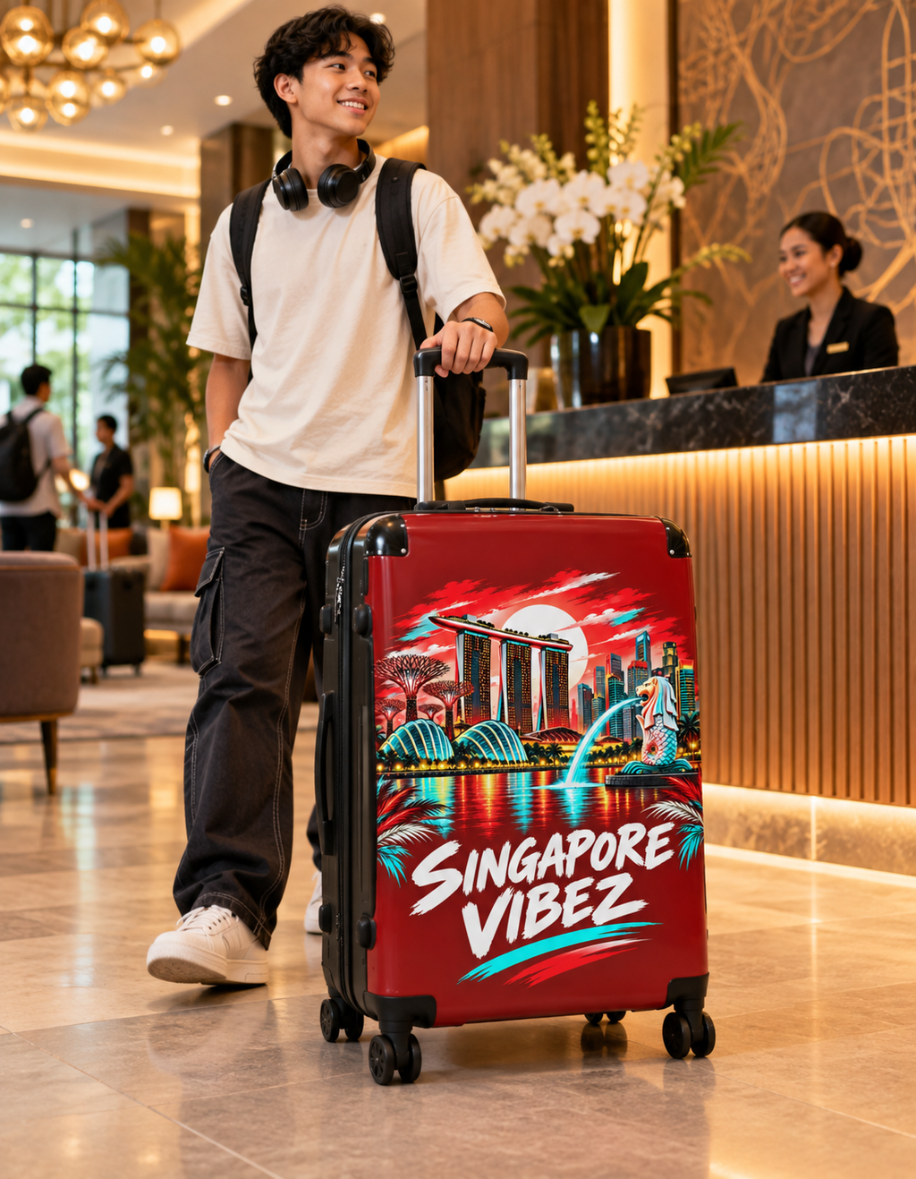 Singapore Vibez Suitcase | Merlion Marina Bay Skyline Luggage