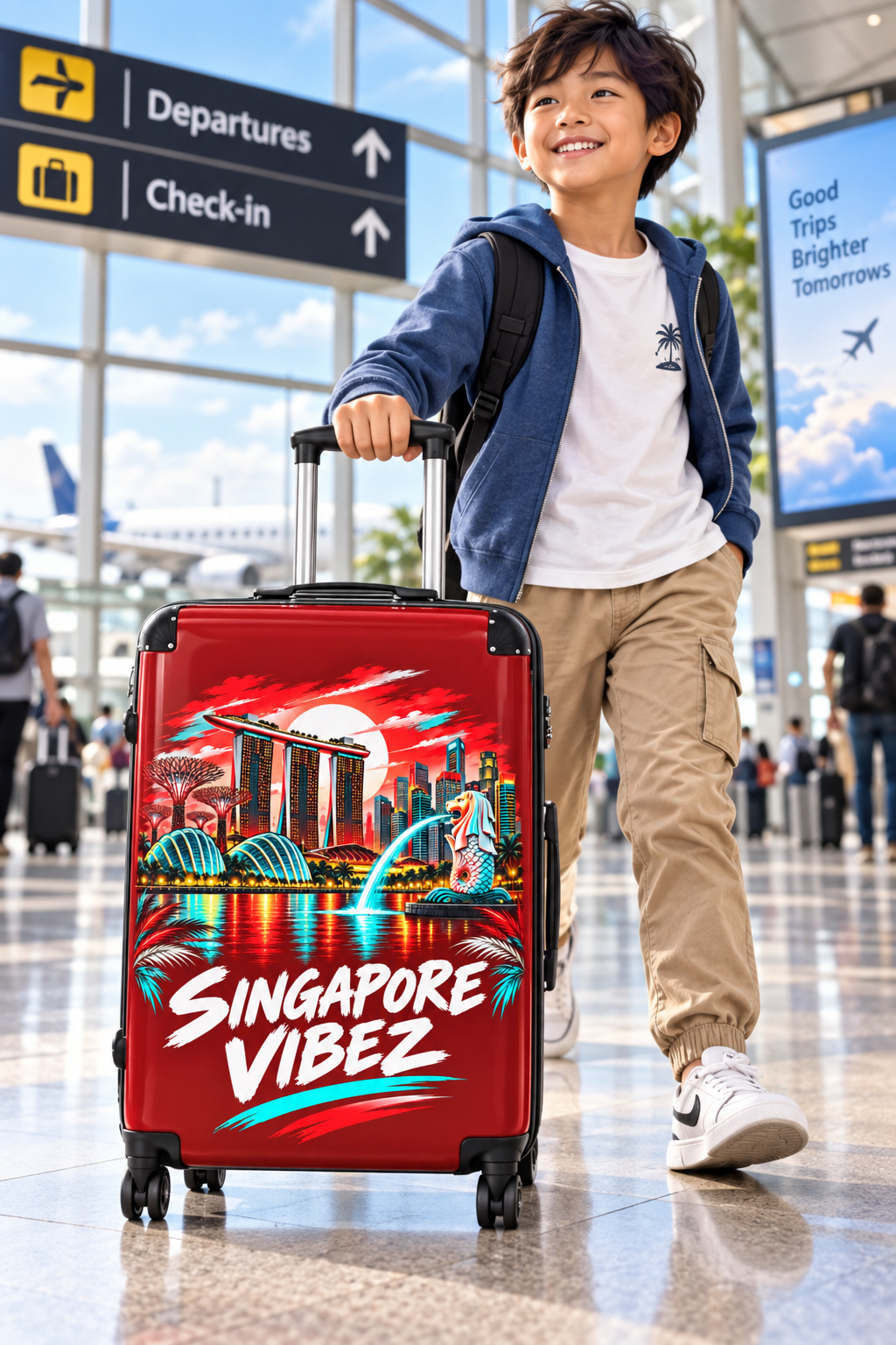 Singapore Vibez Suitcase | Merlion Marina Bay Skyline Luggage