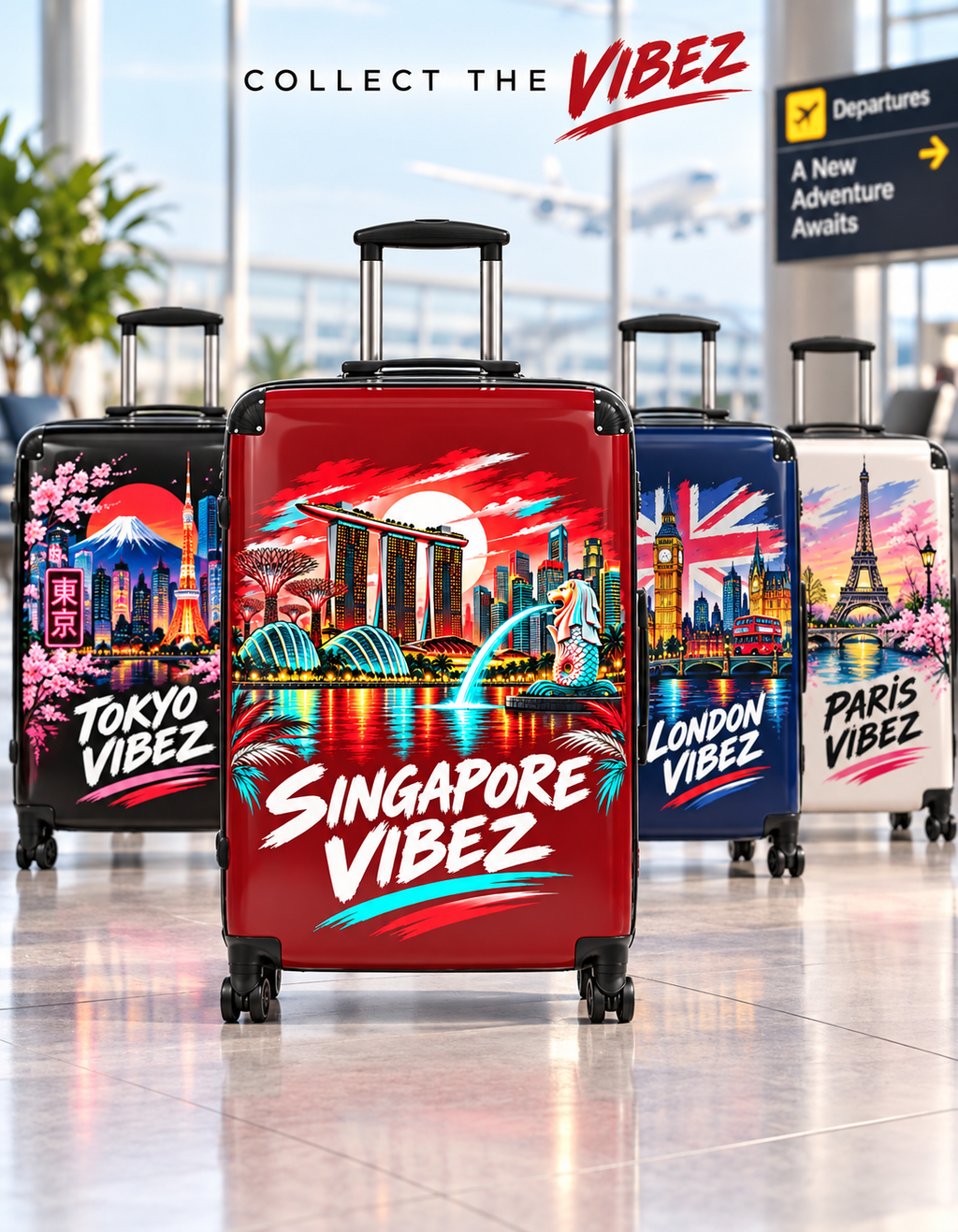 Singapore Vibez Suitcase | Merlion Marina Bay Skyline Luggage