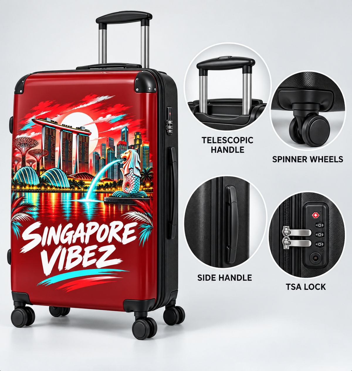 Singapore Vibez Suitcase | Merlion Marina Bay Skyline Luggage
