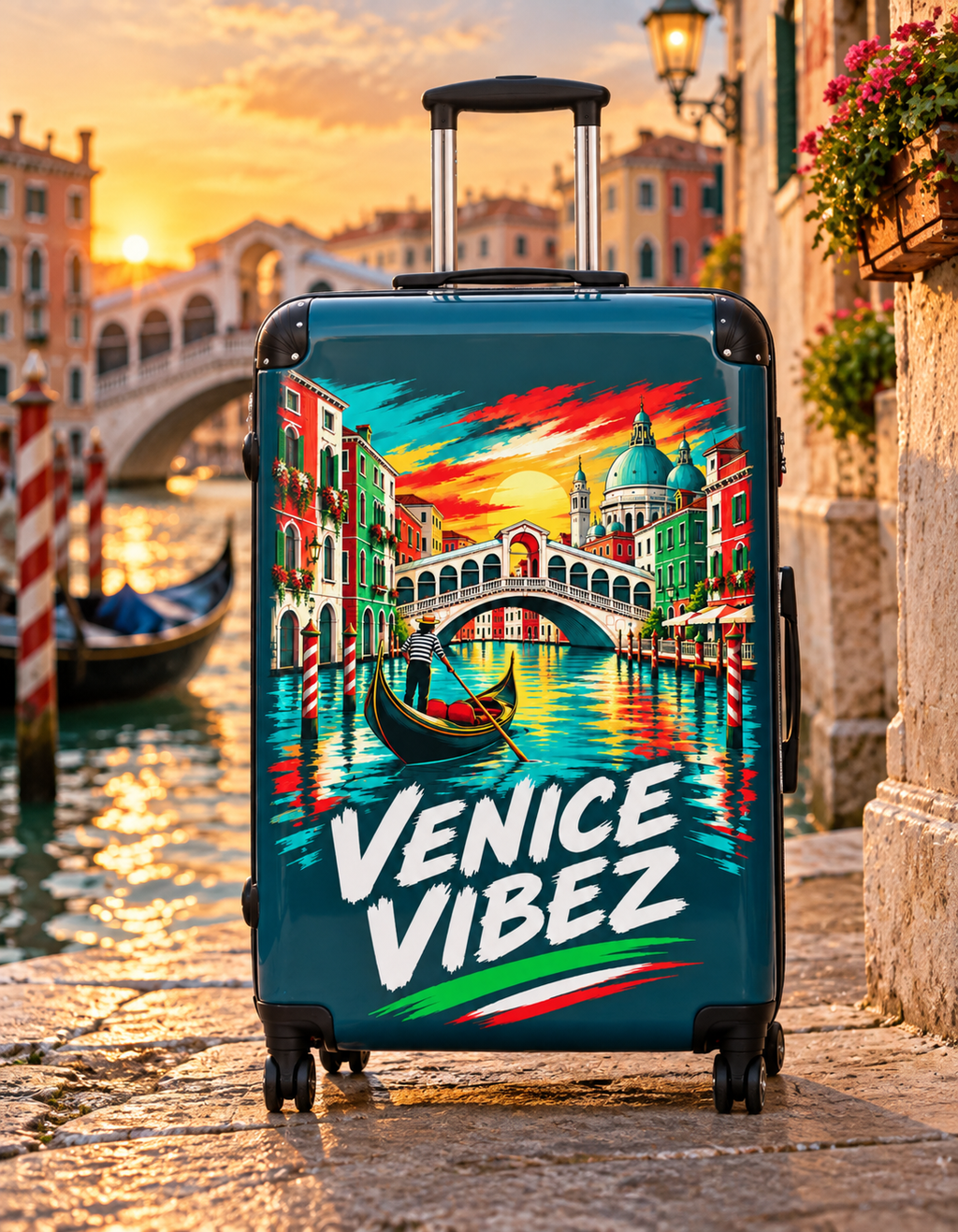 Venice Vibez Suitcase | Colorful Gondola Canal Travel Luggage
