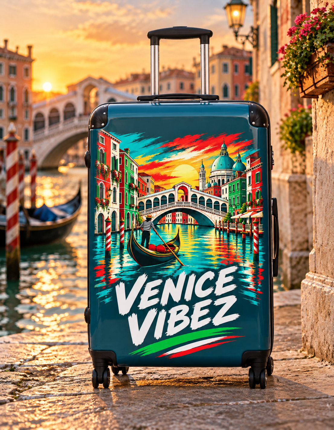 Venice Vibez Suitcase | Colorful Gondola Canal Travel Luggage