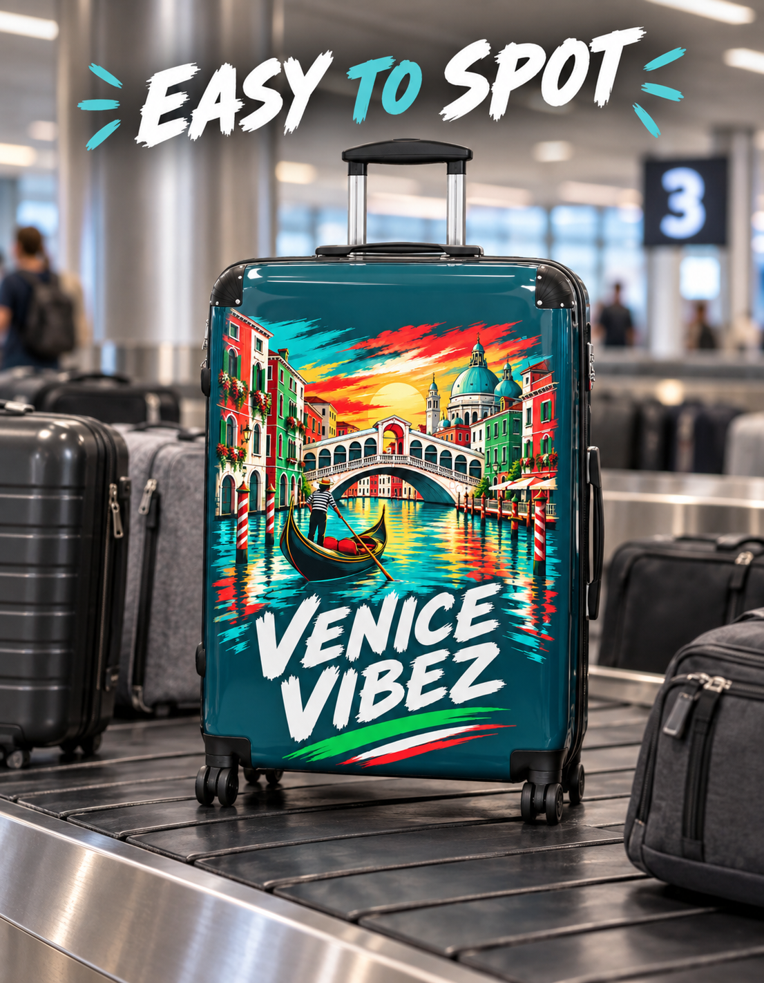 Venice Vibez Suitcase | Colorful Gondola Canal Travel Luggage