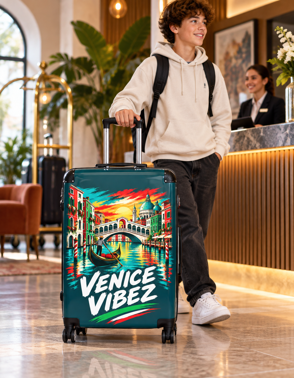 Venice Vibez Suitcase | Colorful Gondola Canal Travel Luggage